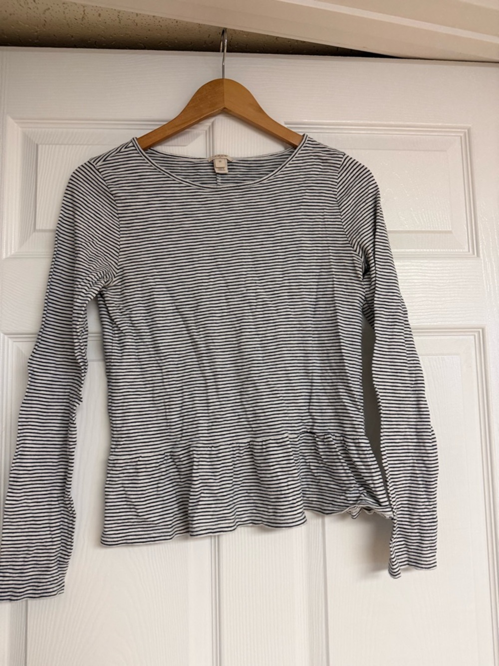 J. Crew Black & White Striped Long-Sleeve Peplum Top